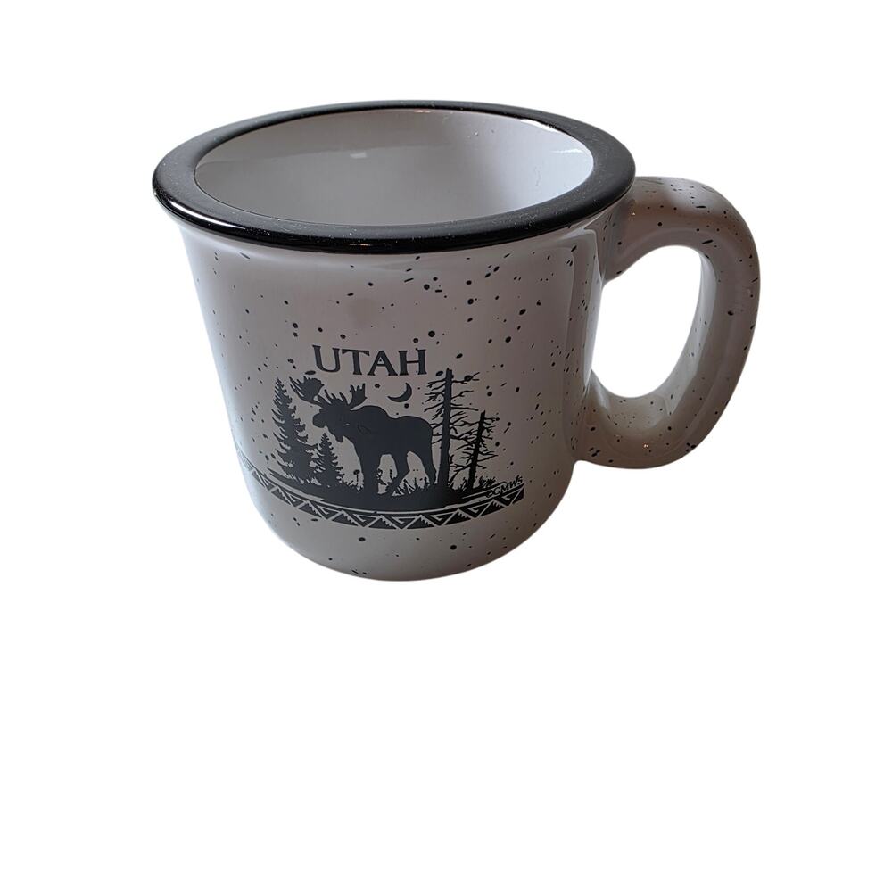 LIQUID LOGIC Black White Speckled UTAH Moose Traditional Diner Coffee Mug